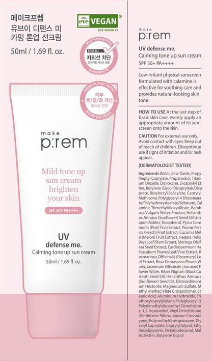 MAKEP:REM UVA UVB Defense Calamine Sun Cream SPF 50+ PA++++ – Korean Mineral, Vegan, Reef-Safe