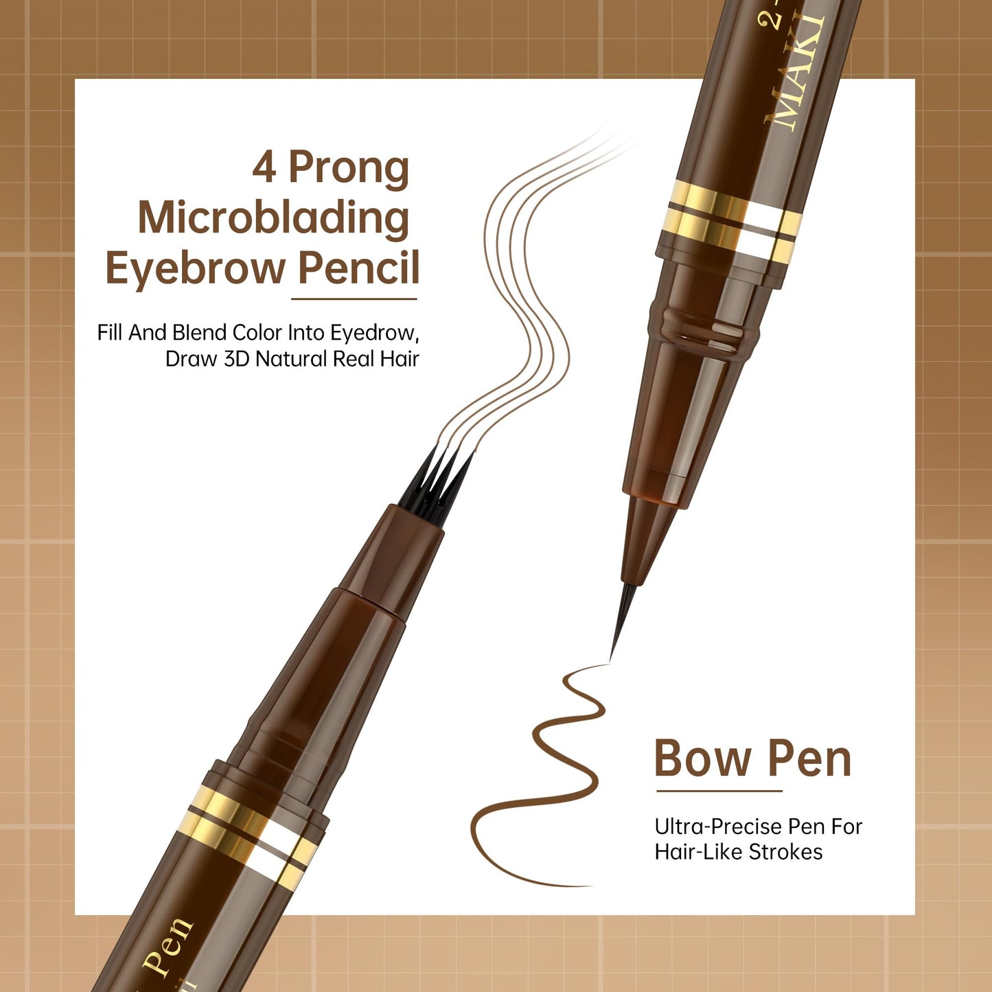 MAKI YIKA Microblading Eyebrow Pencil – Waterproof Dual-Ended Brow Pen with 4-Fork Tip (A-Black)