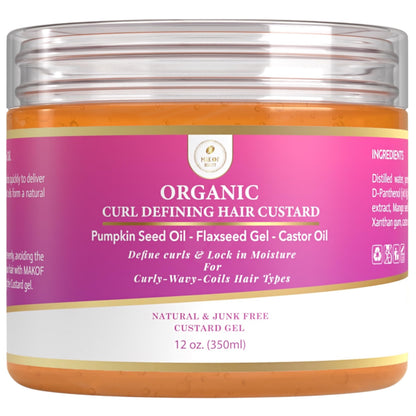 MAKOF BEAUTY Curls Defining & Styling Custard Gel – 12 oz, Flaxseed, Pumpkin Seed & Rosemary
