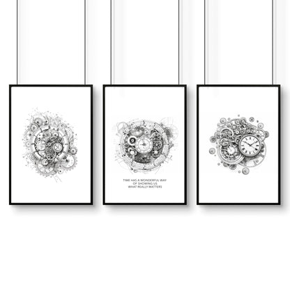 Male Office Decor | Set of 3 Abstract Clocks Wall art Prints