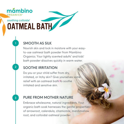 Mambino Organics Calming Skin Set – Oatmeal Bath Powder & Soothing Body Oil (Fragrance-Free, Vegan)
