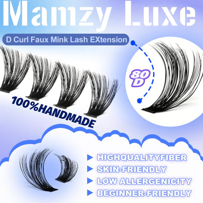 Mamzy Luxe Fluffy Lash Clusters Kit 80D DCurl | 10-18mm DIY Lash Extensions