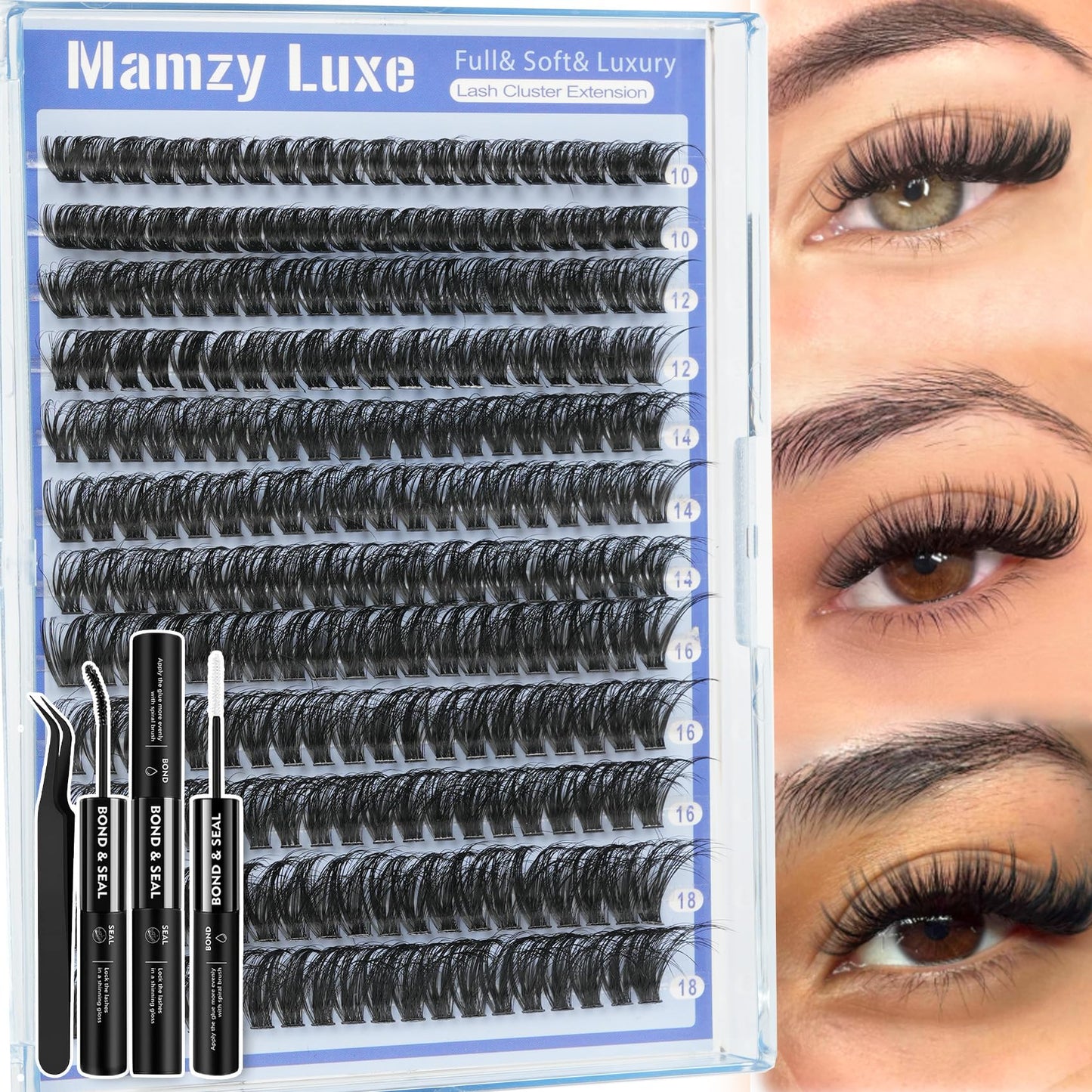 Mamzy Luxe Fluffy Lash Clusters Kit 60D | DIY 10-18mm Eyelash Extensions