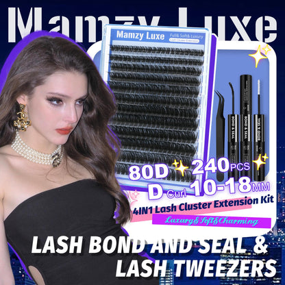 Mamzy Luxe Fluffy Lash Clusters Kit 80D DCurl | 10-18mm DIY Lash Extensions