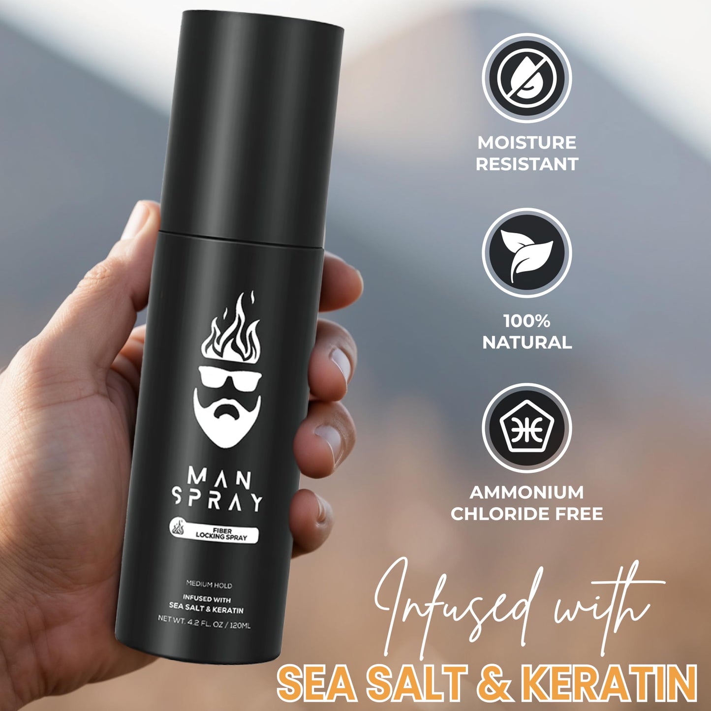 Man Essentials Hair Fiber Locking Spray – Sea Salt & Keratin for Lasting Hold | THE MAN KIT