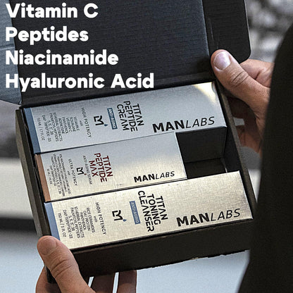 Man Labs Titan Peptide 3-Piece Anti-Aging Mens Skincare Kit – Wash, Serum, Moisturizer