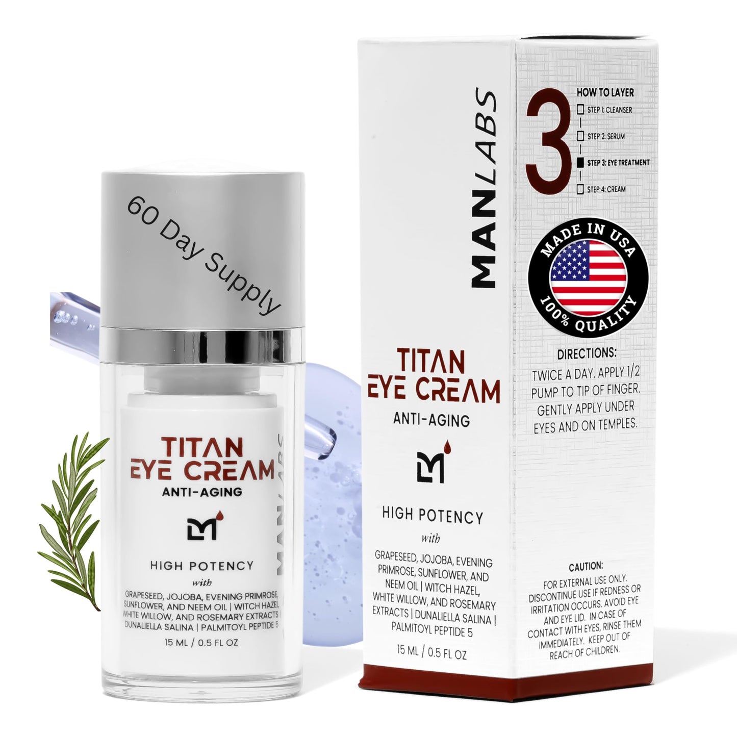 Man Labs Titan Eye Cream for Men – Anti-Aging, Dark Circles & Puffiness (Unscented)