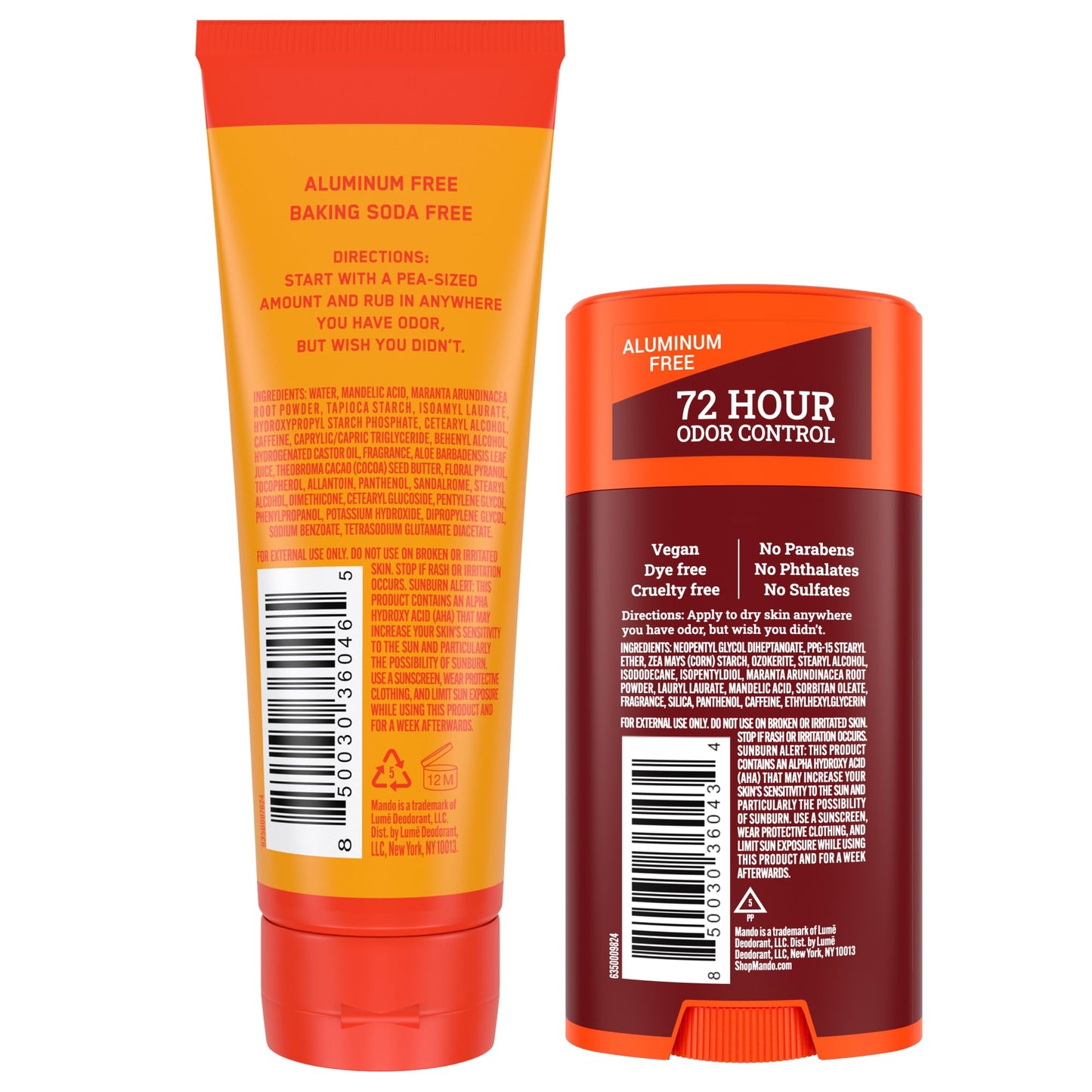 Mando Bourbon Leather Body Deodorant – 72 Hour Odor Control, Aluminum Free & Baking Soda Free | 3.0 oz Tube + 2.6 oz Solid Stick