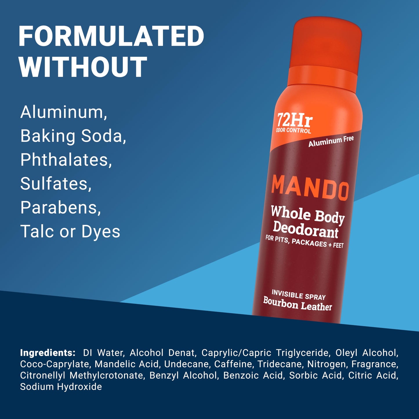 Mando Whole Body Deodorant for Men – Bourbon Leather, 72-Hour Odor Control, Aluminum & Benzene Free, 3.6 oz Cans (Pack of 2)
