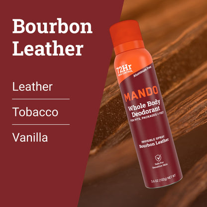 Mando Whole Body Deodorant for Men – Bourbon Leather, 72-Hour Odor Control, Aluminum & Benzene Free, 3.6 oz Cans (Pack of 2)