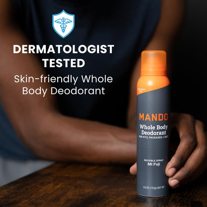 Mando Whole Body Deodorant Two-Piece System (Mt Fuji) — 2.6 oz Solid Stick & 3.6 oz Spray, Aluminum & Baking Soda Free
