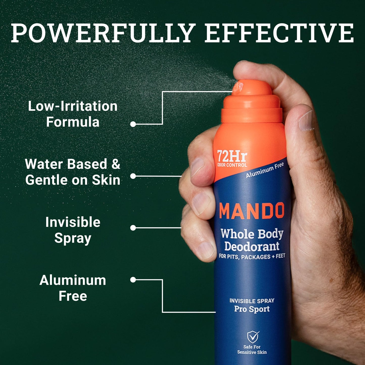 Mando Whole Body Deodorant Pro Sport 2-Piece System – 2.6 oz Solid Stick + 3.6 oz Spray (Aluminum & Baking Soda Free)