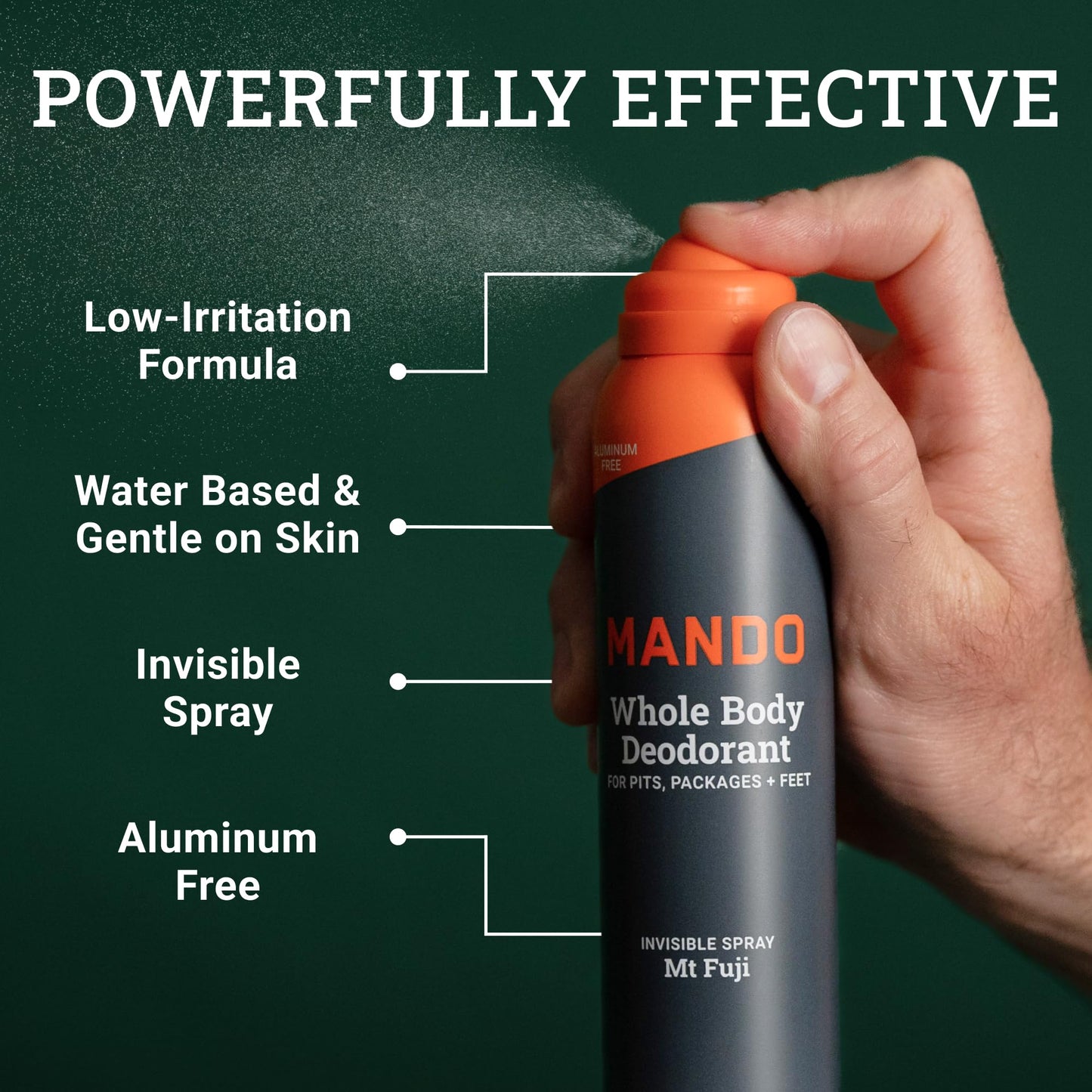 Mando Whole Body Deodorant Two-Piece System (Mt Fuji) — 2.6 oz Solid Stick & 3.6 oz Spray, Aluminum & Baking Soda Free