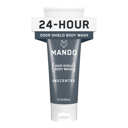 Mando Odor Shield Body Wash - 24 Hour Odor Control - Unscented, SLS & Paraben Free - 8.5 oz