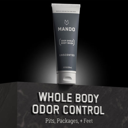 Mando Odor Shield Body Wash - 24 Hour Odor Control - Unscented, SLS & Paraben Free - 8.5 oz