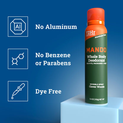 Mando Whole Body Deodorant for Men – Clover Woods Invisible Spray, 72-Hour Odor Control, Aluminum & Benzene Free