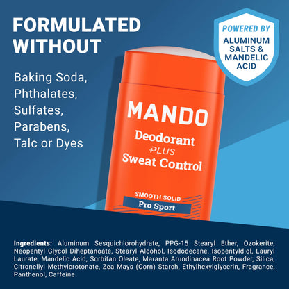 Mando Pro Sport Extra Strength Antiperspirant Deodorant – 72-Hour Sweat & Odor Control (Pack of 2)
