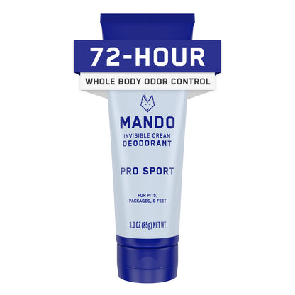 Mando Whole Body Deodorant for Men - Invisible Cream, 72-Hour Odor Control, Aluminum & Baking Soda Free (Pro Sport)