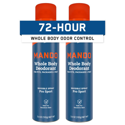 Mando Pro Sport Whole Body Deodorant for Men | Invisible Spray, 72-Hour Odor Control