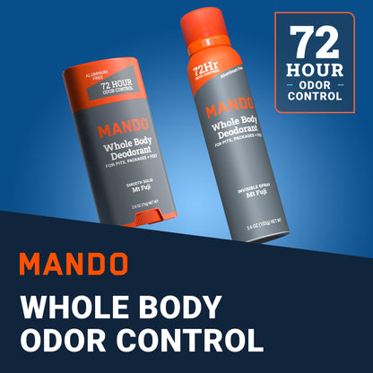 Mando Whole Body Deodorant Two-Piece System (Mt Fuji) — 2.6 oz Solid Stick & 3.6 oz Spray, Aluminum & Baking Soda Free