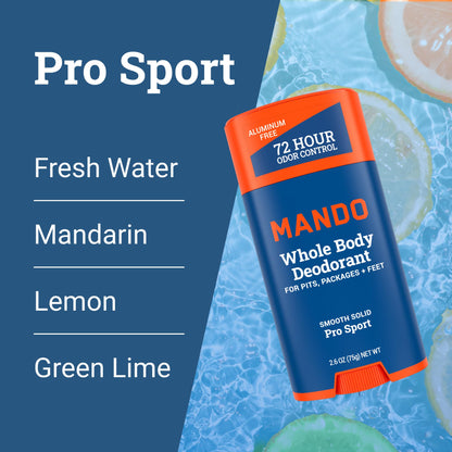 Mando Whole Body Deodorant for Men — Aluminum-Free & Baking Soda-Free Solid Stick | 72-Hour Odor Control (Pack of 2, Mt Fuji & Pro Sport)