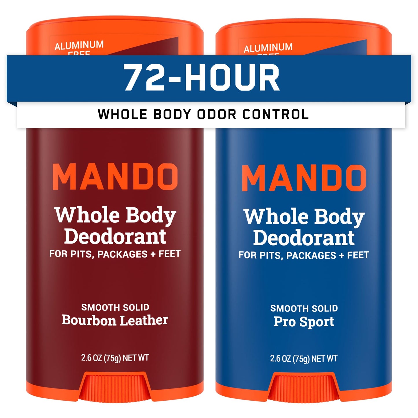 Mando Whole Body Deodorant for Men – Aluminum & Baking Soda Free, 72-Hour Odor Control (2x2.6 oz) Bourbon Leather & Pro Sport