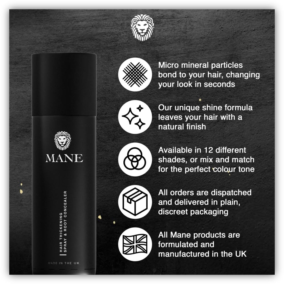 MANE Hair Thickening Fiber Spray - 100ml, Dark Brown | Instant Thickness & Easy Wash-Out