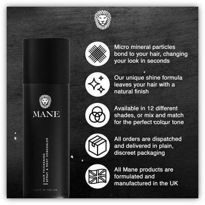 MANE Hair Thickening Fiber Spray - 100ml, Dark Brown | Instant Thickness & Easy Wash-Out