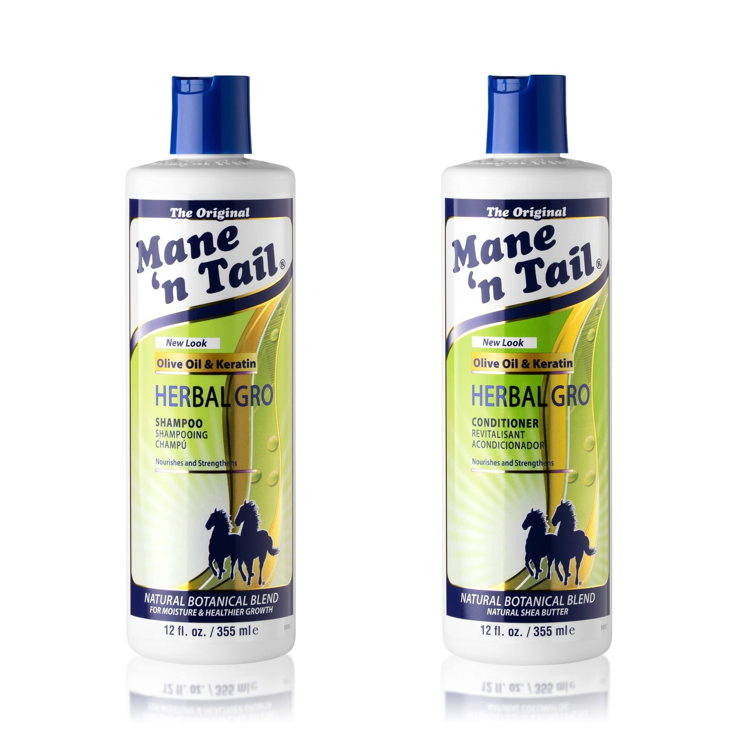 Mane 'n Tail Herbal Gro Shampoo + Conditioner – Olive Oil Complex for Stronger, Nourished Hair (12 oz Each)