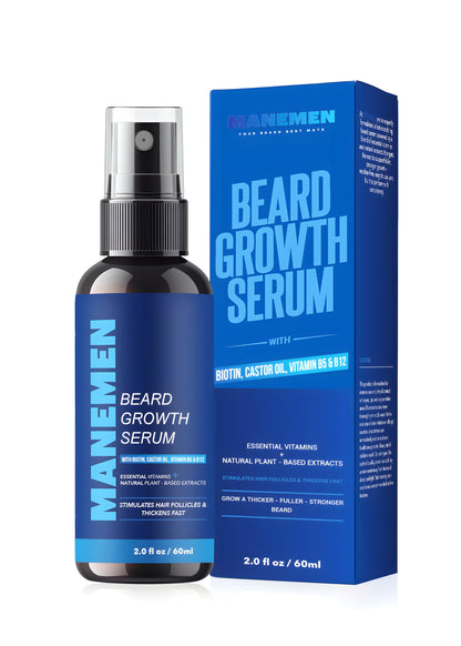 MANEMEN Beard Growth Serum Spray - Biotin, Castor Oil & Vitamins B5/B12