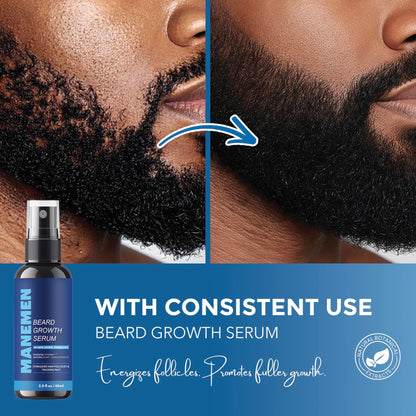 MANEMEN Beard Growth Serum Spray - Biotin, Castor Oil & Vitamins B5/B12