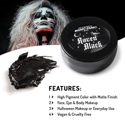 MANIC PANIC Raven Black Face Paint - High Pigment Matte Finish for Face & Body (Vegan)