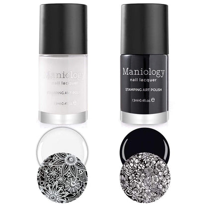 Maniology Black & White Duo Stamping Polish Set – 13ml, 5-Free, Bold Nail Art
