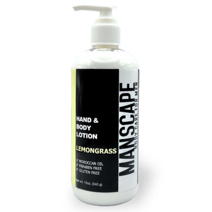 MANSCAPE Hand and Body Lotion | Paraben-Free, Moroccan Argan Oil, Lemongrass | 12 oz