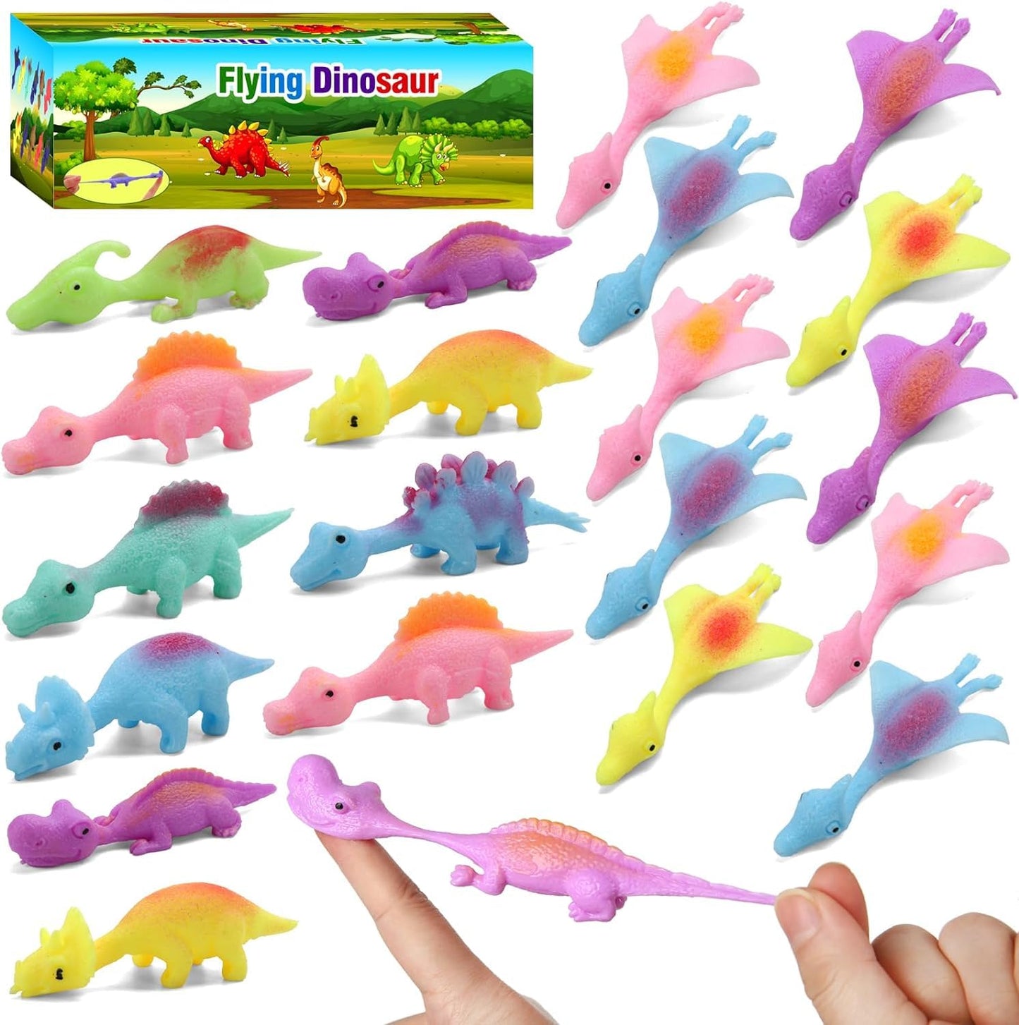 Mantyplay Easter Egg Fillers: 38 Pcs Slingshot Dinosaur Finger Toys