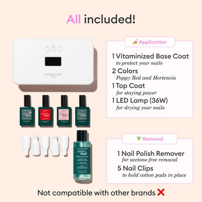 Manucurist Green Flash Slim Gel Nail Kit – 36W LED Lamp, 2 Colors, Remover & Clips
