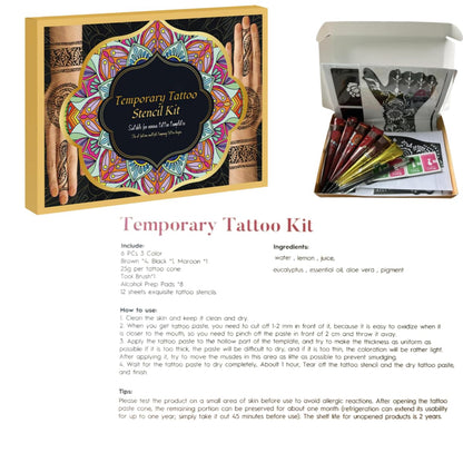 ManYan HaiYan Temporary Tattoos Kit – 12 Large Stencils, 78 Designs, DIY Body Art with 6 Ink Colors