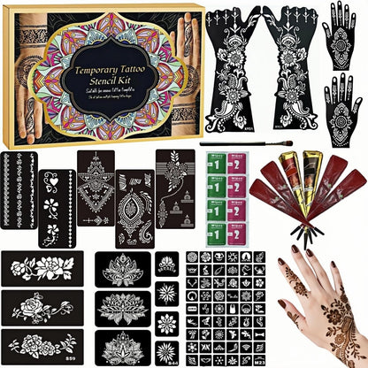 ManYan HaiYan Temporary Tattoos Kit – 12 Large Stencils, 78 Designs, DIY Body Art with 6 Ink Colors