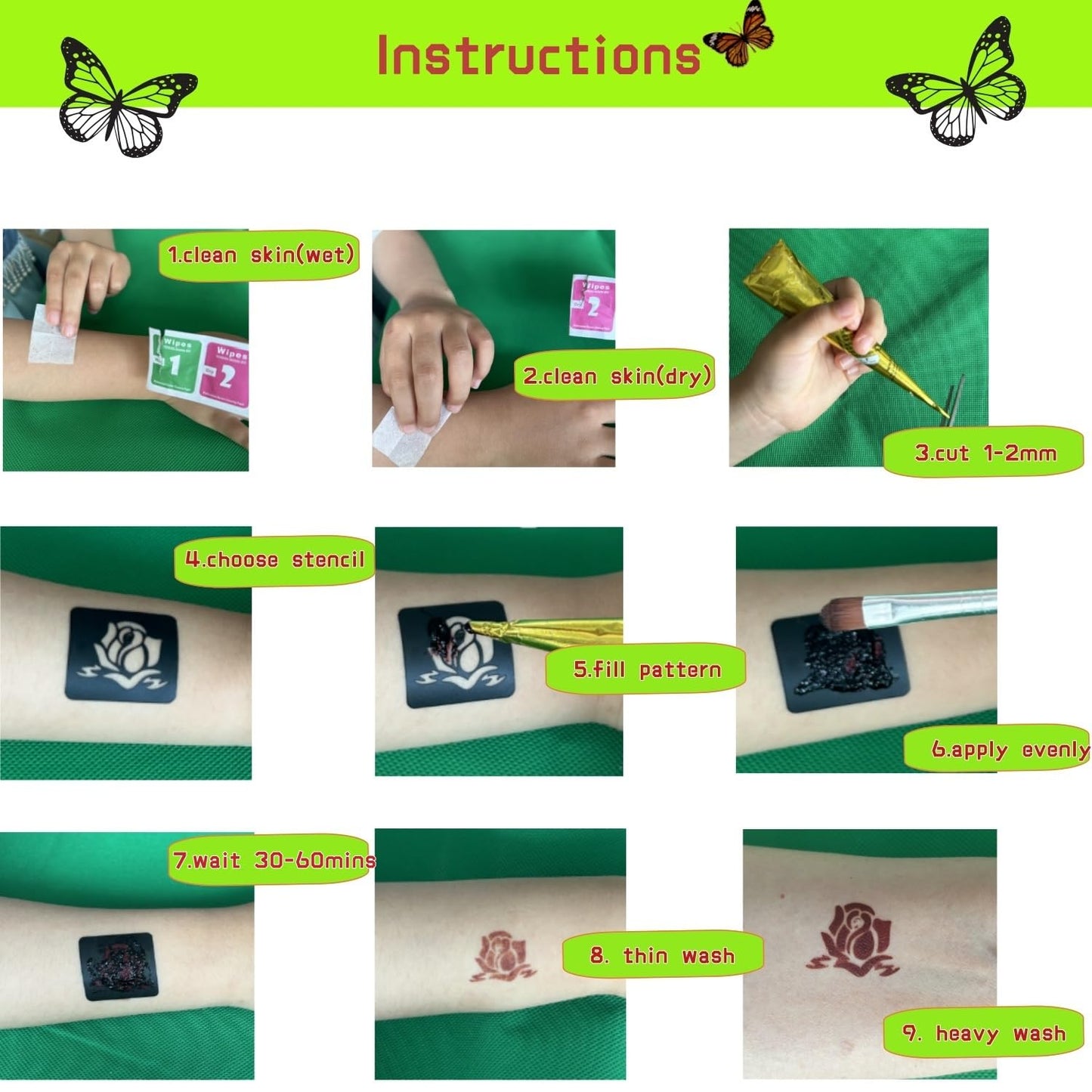 ManYan HaiYan Temporary Tattoos Kit – 12 Large Stencils, 78 Designs, DIY Body Art with 6 Ink Colors