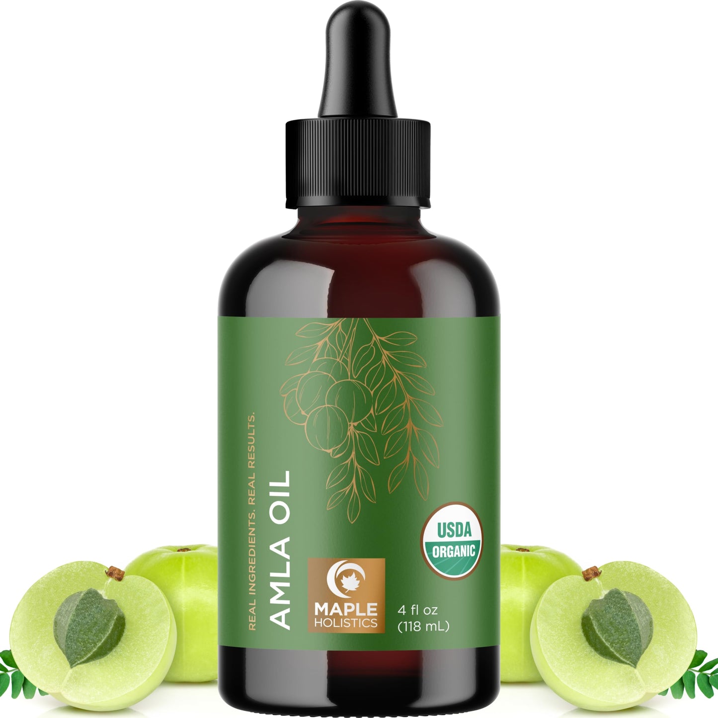 Maple Holistics Organic Amla Oil for Hair - 4 Fl Oz | Volume, Shine & Hydration