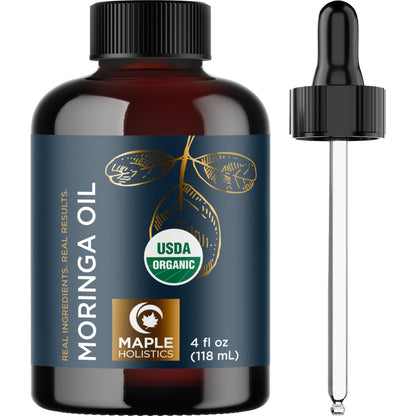 Maple Holistics Organic Moringa Oil – Cold-Pressed Virgin Carrier Oil for Hair, Skin & DIY Blends | USDA Organic