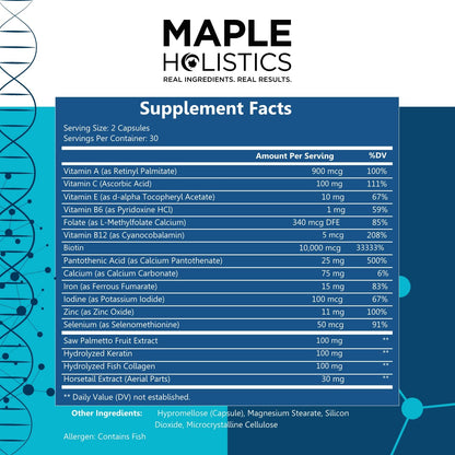 Maple Holistics Biotin 10000mcg & Collagen Hair Growth Supplement for Women & Men