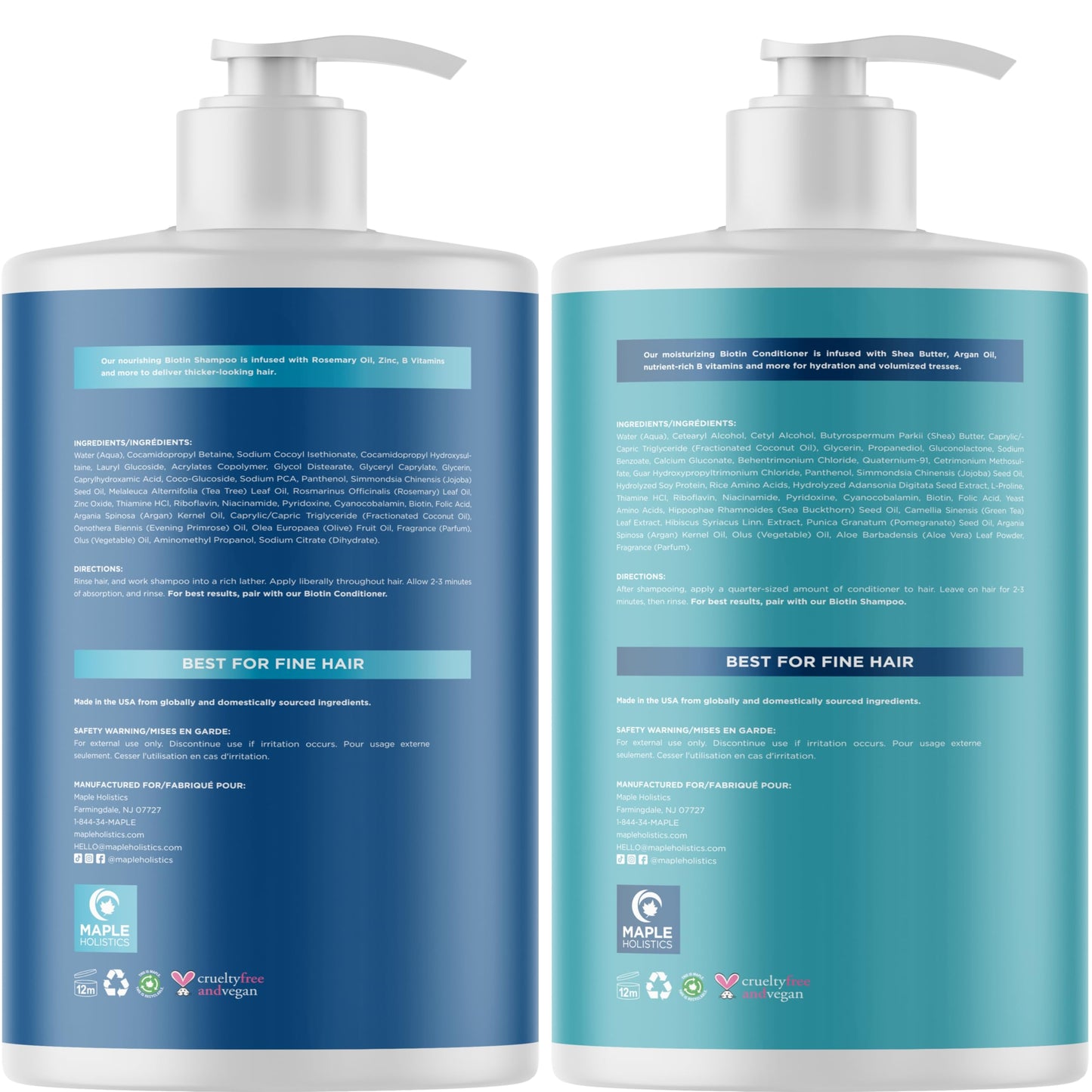 Maple Holistics Rosemary Biotin Shampoo & Conditioner Set – Volumizing, Color Safe, Sulfate Paraben & Silicone Free (32 oz)