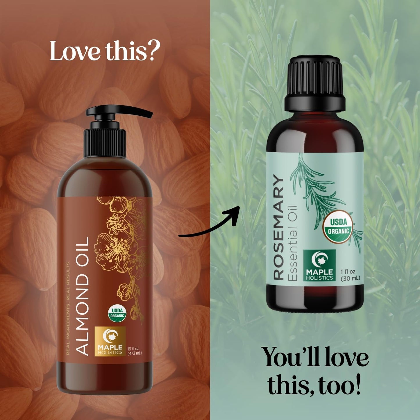 Maple Holistics USDA Organic Sweet Almond Oil - Pure Cold-Pressed Oil for Skin, Hair & Nails 16oz
