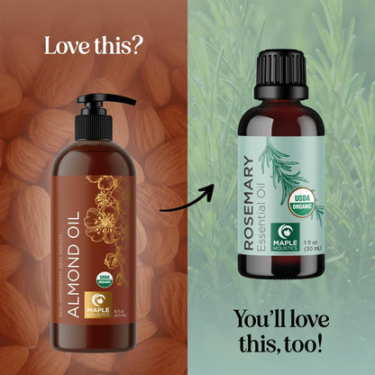 Maple Holistics USDA Organic Sweet Almond Oil - Pure Cold-Pressed Oil for Skin, Hair & Nails 16oz