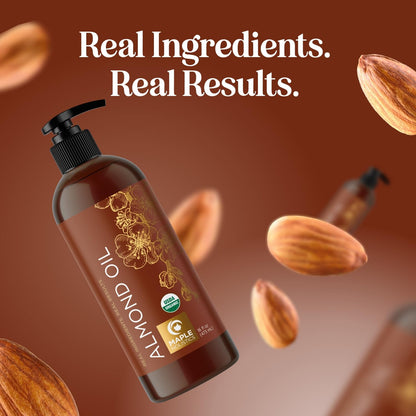 Maple Holistics USDA Organic Sweet Almond Oil - Pure Cold-Pressed Oil for Skin, Hair & Nails 16oz