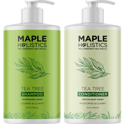 Maple Holistics Tea Tree Shampoo & Conditioner Set - Sulfate-Free for Oily Hair | Australian Tea Tree Oil, 25 fl oz