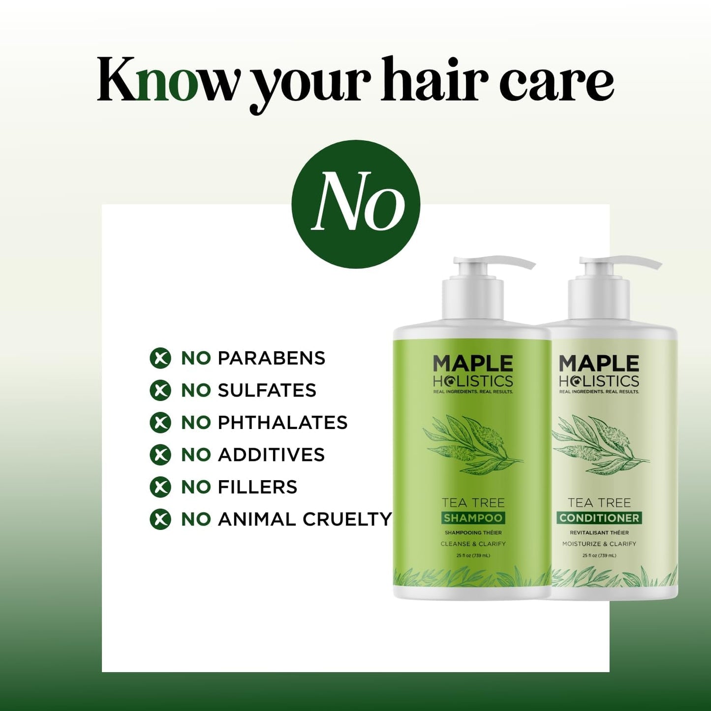 Maple Holistics Tea Tree Shampoo & Conditioner Set - Sulfate-Free for Oily Hair | Australian Tea Tree Oil, 25 fl oz
