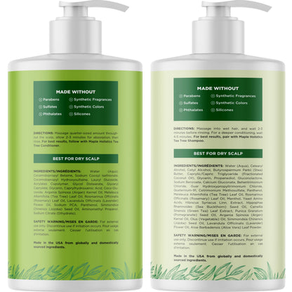 Maple Holistics Tea Tree Shampoo & Conditioner Set - Sulfate-Free for Oily Hair | Australian Tea Tree Oil, 25 fl oz