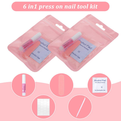 MAQUITA 120 Sets Press On Nail Tool Kit for Business – Disposable Prep Kit with File, Glue, Patches, Pads